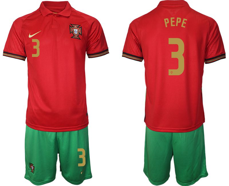 Men 2020-2021 European Cup Portugal home red #3 Nike Soccer Jersey->portugal jersey->Soccer Country Jersey